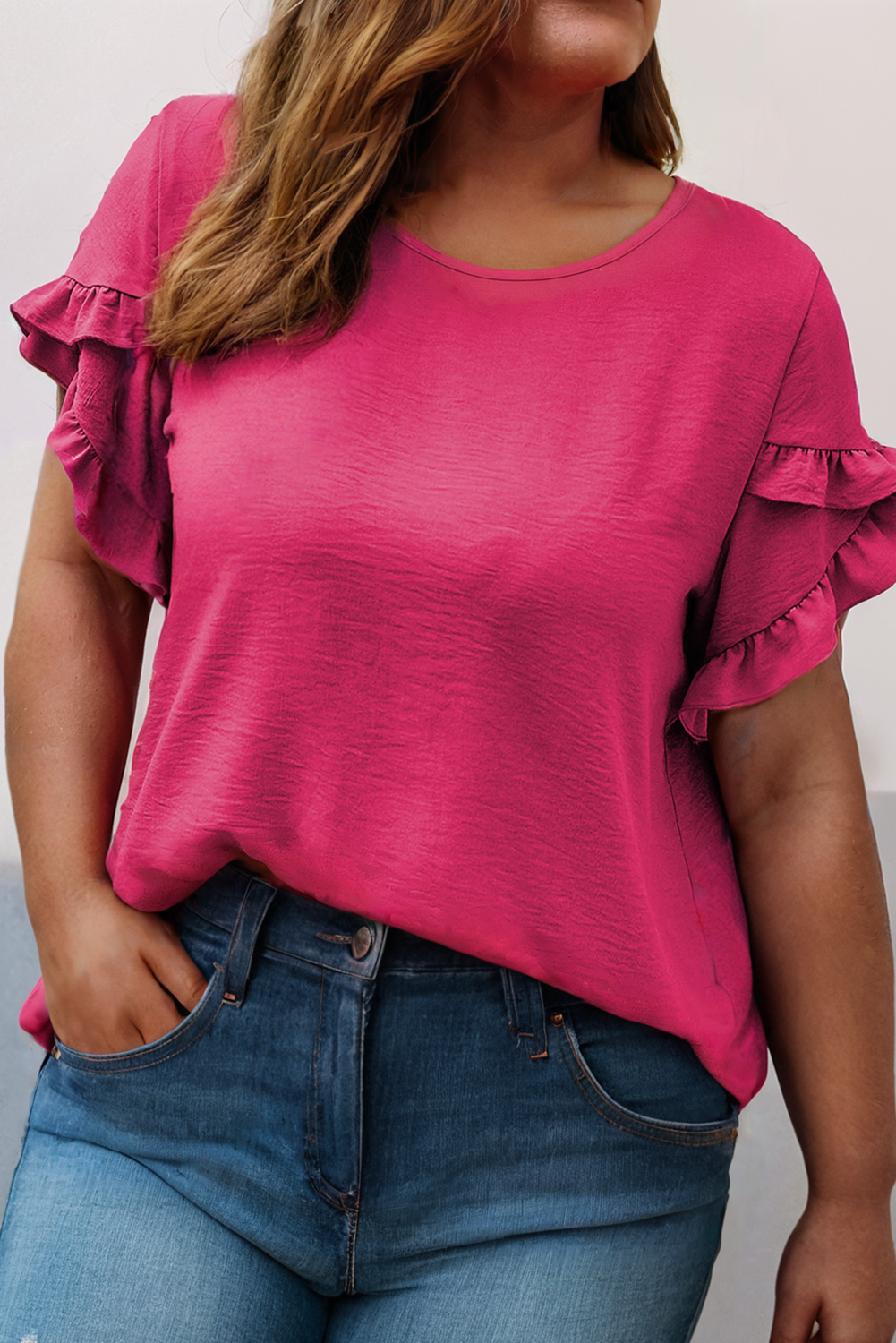 Ruffled Short Sleeve Plus Size Blouse